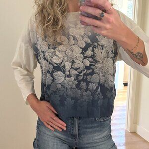 Masque 17:09 Ombre Floral Knit Top Ivory Indigo Size S